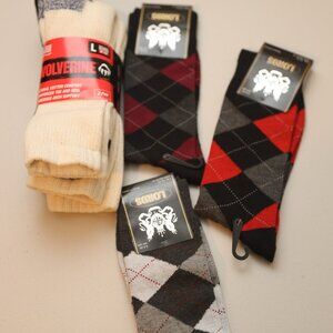 Lords Argyle Socks, Mens Size 6-12 and Wolverine 3-pack socks Size L